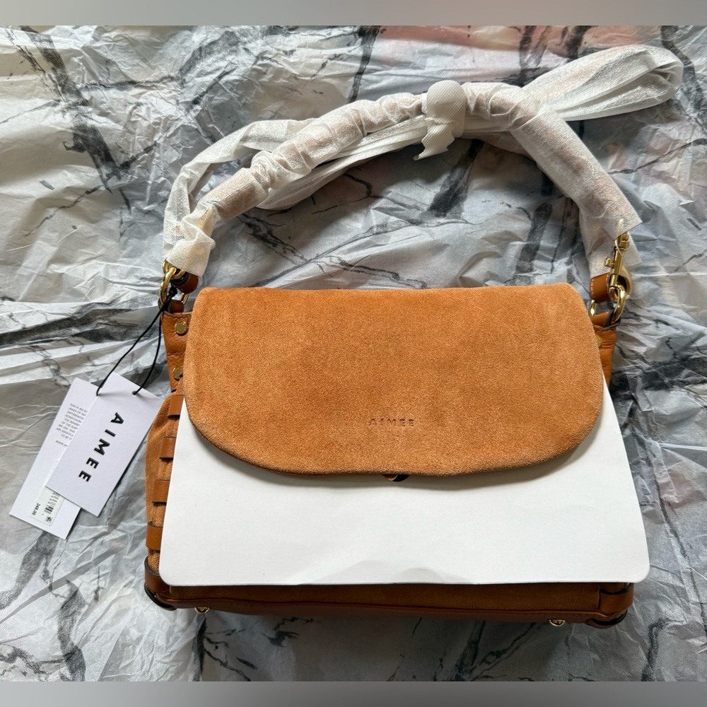 Aimee Kestenberg Leather Caramel Suede Convertible Crossbody Bag | Shoulder Bag - Picture 6 of 7